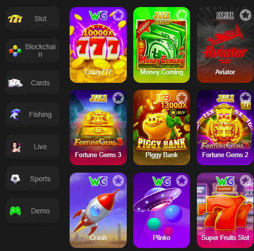 Main screen of lucky167 game page for PK players